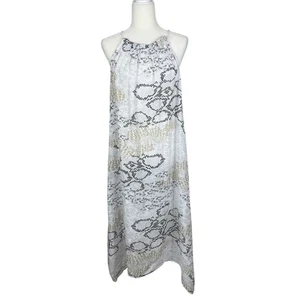 Maxi Abito Made In Italy 100% Lino Boho Vacanze Beach Resort Neutro Taglia M/L - Foto 1 di 15