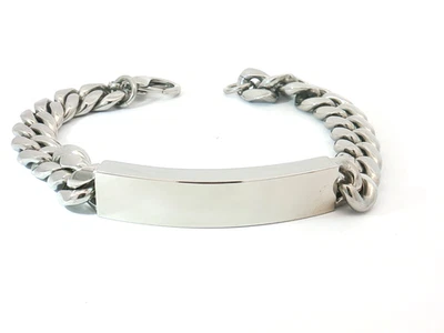 Pulsera de identificación de cadena de eslabones cubanos tono plata para hombre acero inoxidable Foto 1 de 4