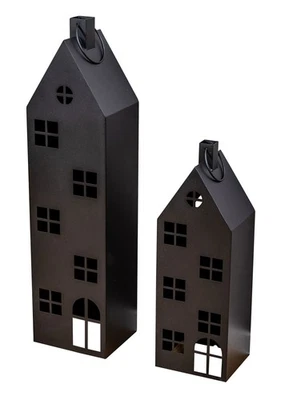 2er Set Laterne Haus H65-95cm Metall Schwarz Rost Deko Windlicht Industrial Stil - Bild 1 von 4