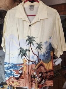 90s Walt Disney World Button Down Hawaiian Shirt Med. Goofy Mickey Mouse Donald - Picture 1 of 4