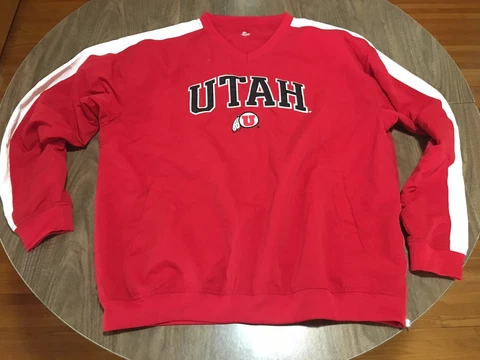 Univetsity Of Utah Utes Red And White Lathe Windbreajer Pullover Jacket Cover