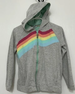 Girls Falls Creek Rainbow Stripe Zip Up Gray Sweatshirt Hoodie Size XL (14/16) - Picture 1 of 6