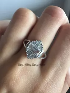 Timeless Baguette Engagement Ring Cluster Moissanite Ring Handmade Fine Jewelry - Picture 1 of 14
