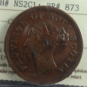 NS-2C1 ICCS AU-50 One Penny token 1840 Canada Nova Scotia Thistle Breton 873 - Picture 1 of 3