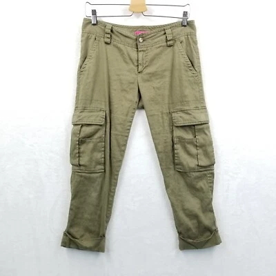 Alice + Olivia Pants Women 30" Army Green Linen Blend Crop Cargo Stretch Cuffs - Image 1 of 4