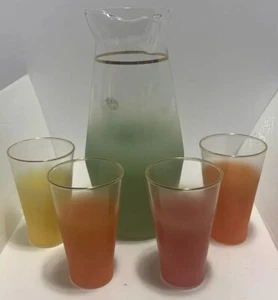 Vintage Blendo MCM Frosted Pastels 5tlg Gläser und Krug Set keine Risse/Chips - Bild 1 von 14