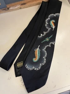 Vintage handbemalte Krawatte 40er 50er Rockabilly Kunst Feder Natur Swing Style - Bild 1 von 3