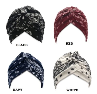 Paisley Bandana Print Womens Fashion Ruffle Beanie Scarf Turban Headwear Nurse  - Image 1 of 4