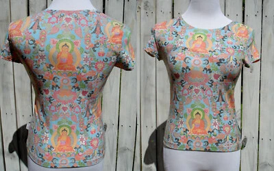 Top tejido gráfico colorido Buddha on Lotus barato vintage talla Pequeño Foto 1 de 4