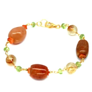 Gemstone Orange Agate, Citrine & Peridot Bracelet 8" 925 Sterling Silver - Picture 1 of 5