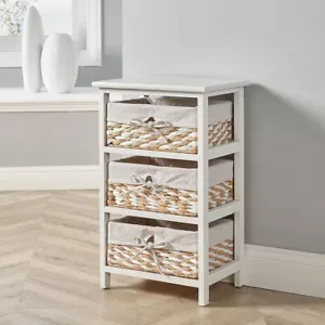 Unidad de almacenamiento de madera 3 cajones cesta de mimbre organizador de cofre blanco totalmente montado - Imagen 1 de 5