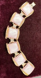 VINTAGE ARMBAND ROSA GROB DUROPLAST BREIT GOLDFARBEN UM 1092 - Bild 1 von 5