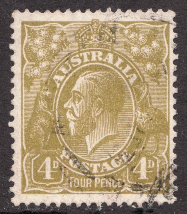 Selo postal 1929 Austrália Sc #73 - 4p - KGV, canguru e emu - Cv$7 - Imagem 1 de 1