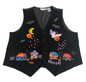 Vintage Casey & Max Vest Womens L Halloween Corduroy Trick Treat Ghost Bats 90s - Picture 1 of 12