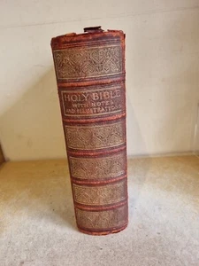 SANTA BIBLIA CON NOTAS E ILUSTRACIONES CUERO ORO GRANDE ANTIGUO 1800S  - Imagen 1 de 24