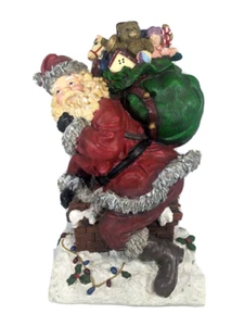 Weihnachtsmann mit Spielzeugsack auf dem Schornstein Figur ca. 10 1/2” X 6” Weihnachten - Bild 1 von 12