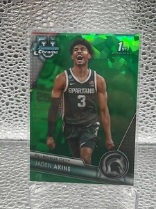 2023-24 Bowman Chrome Sapphire U Green REFRACTOR /99 Jaden Akins MIchigan State - Picture 1 of 1