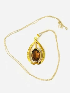 Honey Brown Garnet Gold Pendant & Chain - Picture 1 of 5