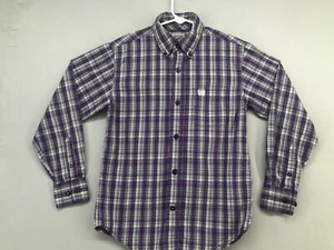 Cinch Western Button Shirt BOYS Small 6/8 Plaid Purple Gray Long Sleeve Rodeo - Picture 1 of 17