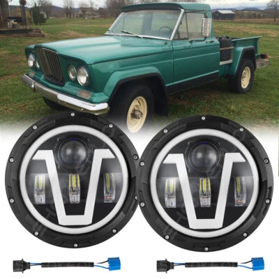 Par de faros LED redondos de 7 pulgadas ojos de ángulo halo para Jeep J-2500 J-2600 J-2700 Foto 1 de 4