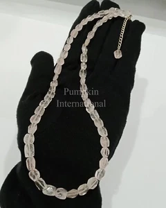 Elegant Uneven Beads Rose Quartz Necklace Adjustable 925 Sterling Silver Jewelry - Picture 1 of 4
