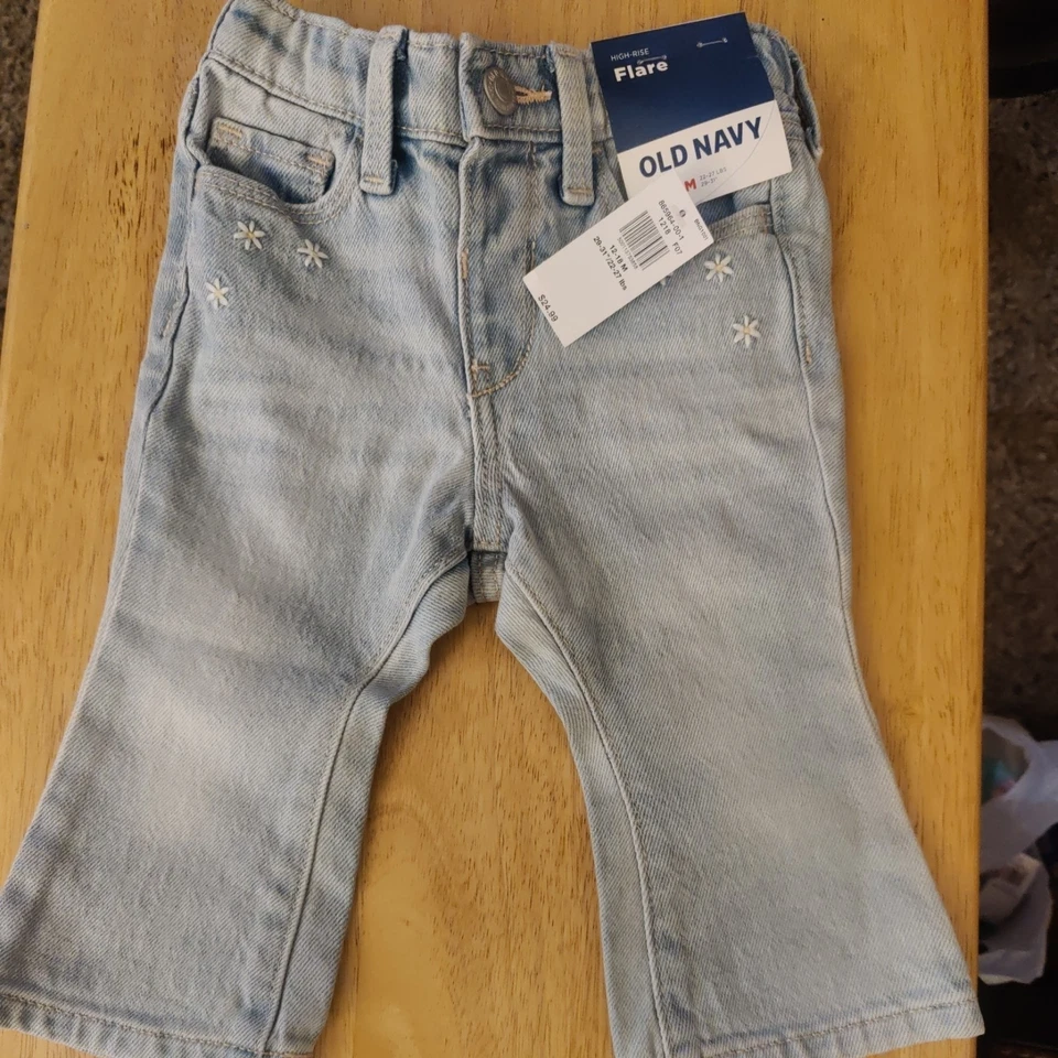Jeans acampanados de tiro alto azul marino antiguo cintura ajustable niñas talla 6 Foto 1 de 4