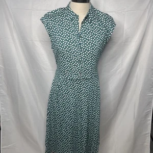 Boden Dress Size US 12 UK 16 Green White Polka Dot Short Sleeve Midi Tie Pockets - Picture 1 of 10