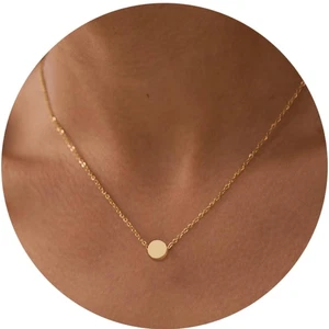 Gold Dot Necklace Gold Plated Circle Pendant Chain Dainty - Picture 1 of 6