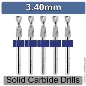 3.4mm .134" Carbide Drill Bits 1/8" Shank FIVE Pieces Solid Carbide R/S - Picture 1 of 4