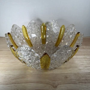 Daisy & Button Pattern Paneled Glass Bowl with Yellow Flash Serving Dish - Picture 1 of 8