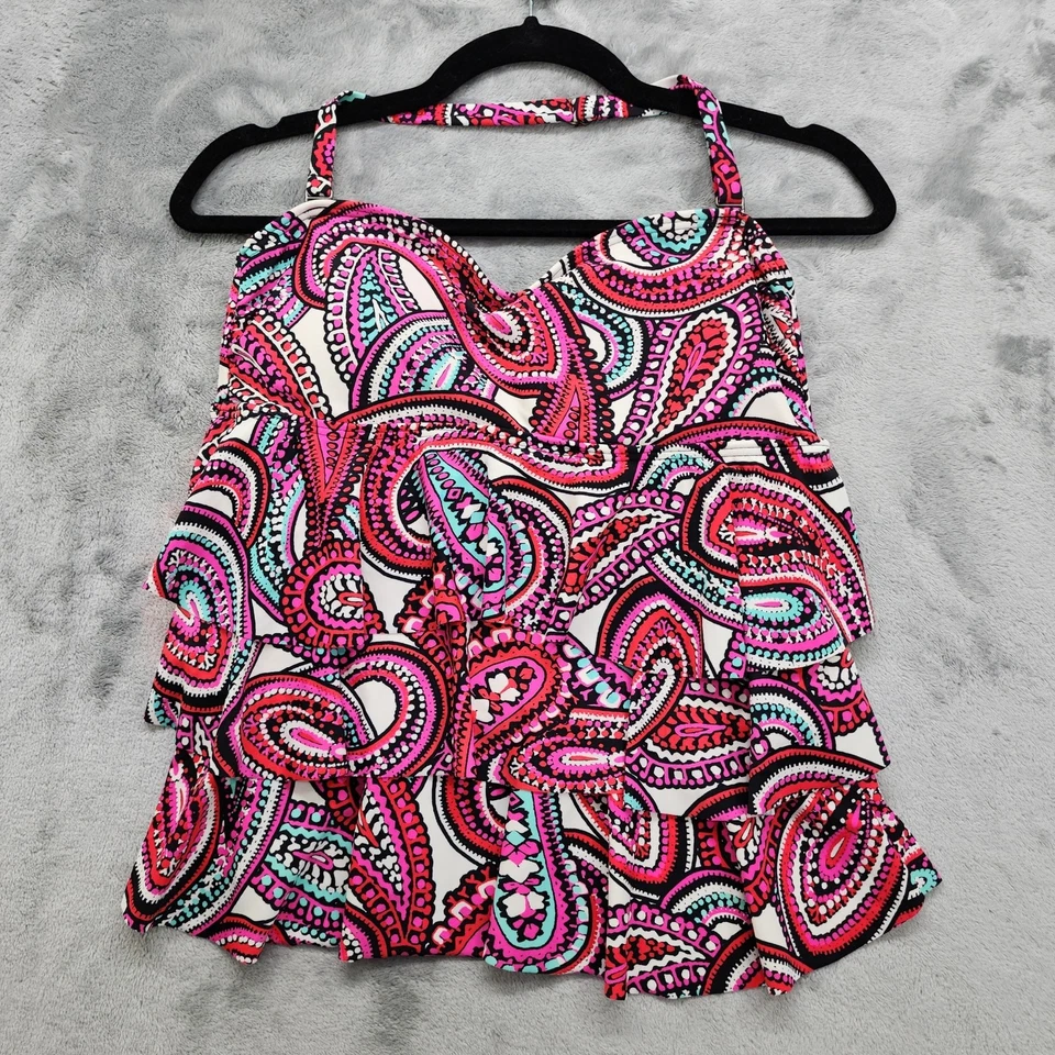Camiseta de natación Island Escape Tankini talla 10 rosa cachemira boho con volantes en capas Bandini Foto 1 de 4
