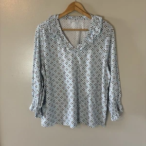 Charter Club Peasant Top Ruffle Neckline Smocked Sleeves Blue Shirt Sz XXL - Picture 1 of 9