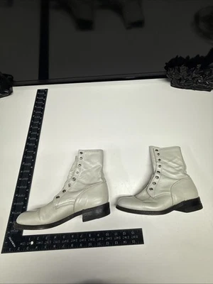 ZAPATOS VINTAGE UNISEX CONJUNTO BOTAS JUSTIN 5 1/2B 94815 0 BLANCO TOBILLO OJAL CUERO Foto 1 de 4
