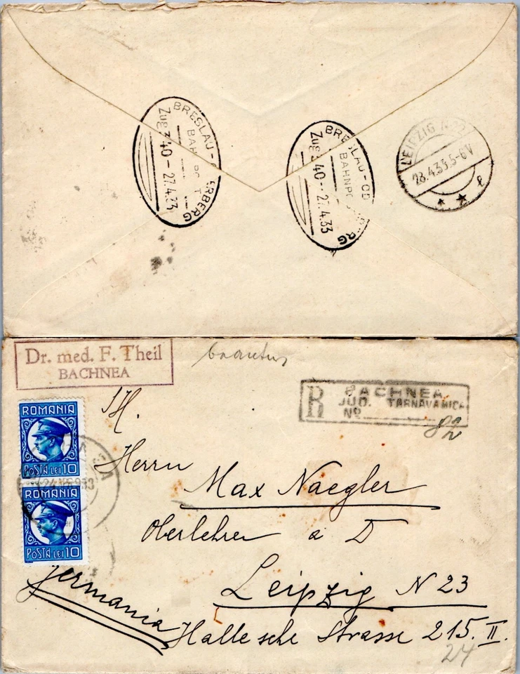 CUBIERTA ANTIGUA RUMANIA 1933 REGISTRADA BACHNEA (A17/78) Foto 1 de 1