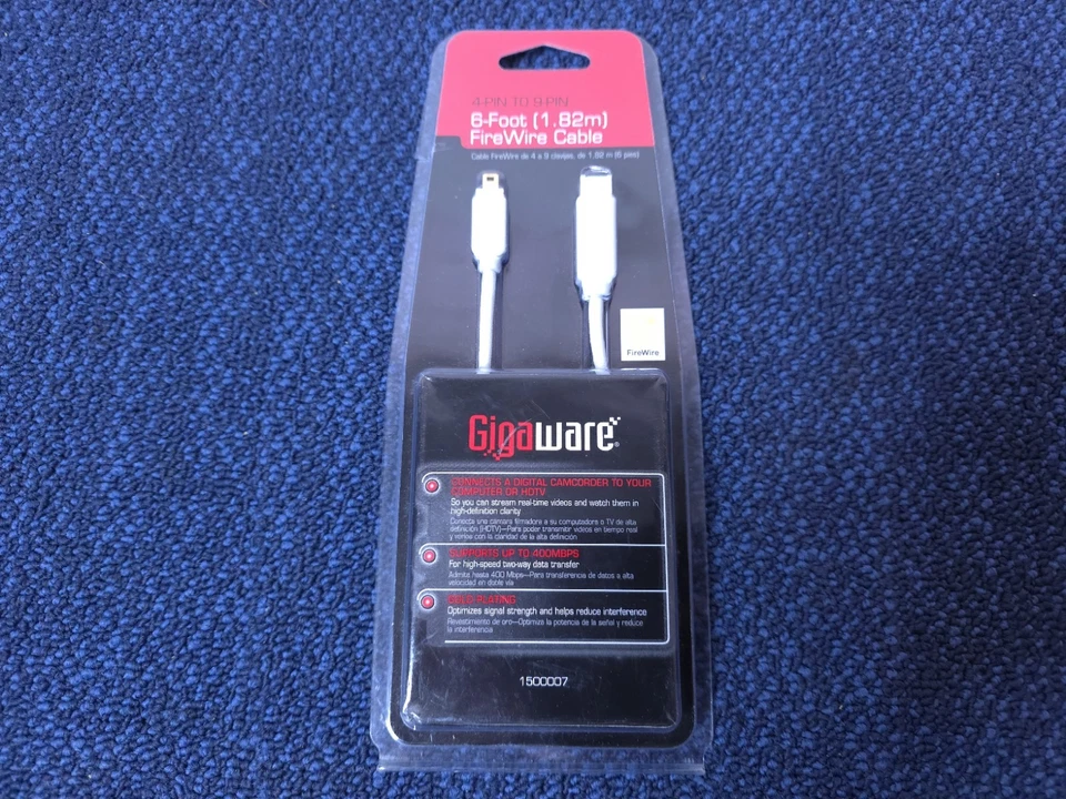Gigaware FireWire Cable 6 to 9 Pin 6-foot 1500007