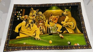 Vintage Dogs Playing Pool Tapestry Measures 35" X 51.5" *READ* - Foto 1 di 10