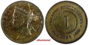 STRAITS SIEDLUNGEN Victoria Kupfer 1875 W 1 Cent aUNC getönt KM# 9 (14 845) - Bild 1 von 3