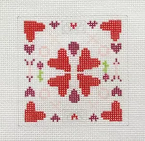 Atlantic Blue Valentine Hearts Mini Kaleidoscope Handpainted Needlepoint Canvas - Picture 1 of 1