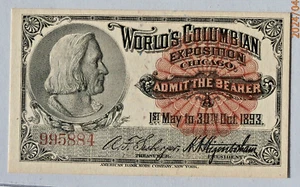 EXPO COLOMBIANA 1893. BOLETO DE ADMISIÓN COLUMBUS NÍTIDO SIN CIRCULAR - Imagen 1 de 2