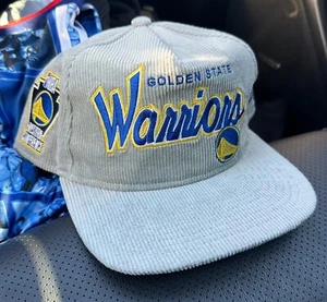 NWT New Era Golden State Warriors SnapBack Corduroy Hat Gray NBA Script Logo - Picture 1 of 7
