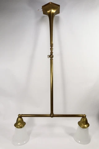 Antique Brass Adjustable Arm 2-Light Pendant -Chandelier Fixture Victorian Cover