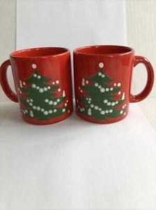 (2) Waechtersbach Alemania Occidental Rojo Árbol de Navidad Taza de café 12 OZ - Imagen 1 de 3