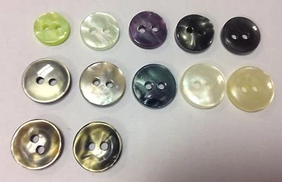 Small baby buttons mother of pearl finish x6 pack various colours 2 hole 8mm-11 - Image 1 of 2