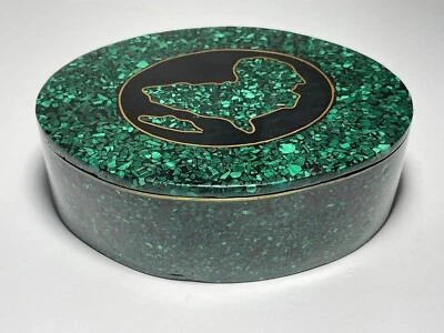 Vintage Crushed Malachite Brass Box - Image 1 of 4