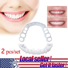 US 2 pcs Upper&Lower Comfort Flex White Fake Teeth Cover Veneer Denture Wide 