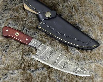 SHOKUNIN USA CUSTOM HANDMADE FORGED DAMASCUS STEEL PRO CHEF KITCHEN FIX BLADE KNIFE + SHEATH