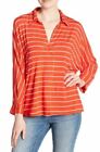 Free People Red Can't Fool Me Long Sleeve Striped Shirt  Large NWT