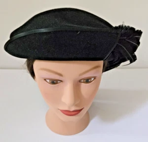 VTG WOLF & DESSAUER 1940'S BLACK FEATHER HAT w/ ORIGINAL TAG & BOX FT. WAYNE, IN - Picture 1 of 21