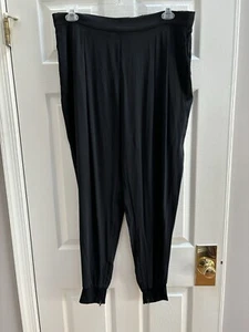 Eileen Fisher Large Black Silk Georgette Elastic Back Pant - Picture 1 of 4