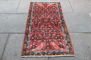 Vintage Traditional Hand Made Oriental Red Wool Short Narrow Runner 148x71cm - Picture 1 of 14